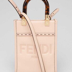 Fendi Light Pink Smooth Calfskin Leather Sunshine Mini Crossbody Tote Bag